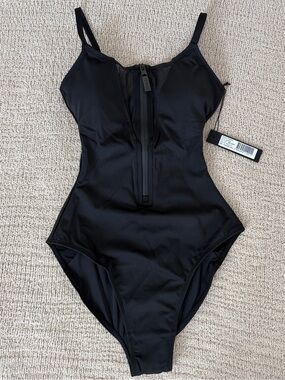 TA3 Zippy Black Shapeware one piece swimsuit size XS mesh cut out corset lace up